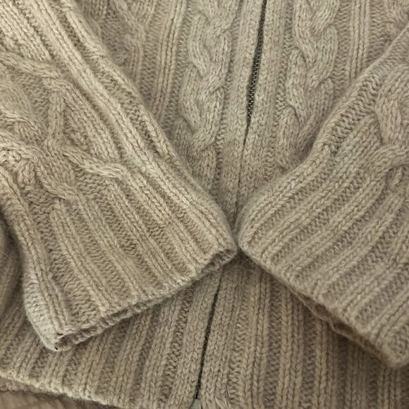 Cambridge Dry Goods LAMB WOOL ANGORA Beige tan Cardigan Sweater Full Zip Sz M - Picture 3 of 9